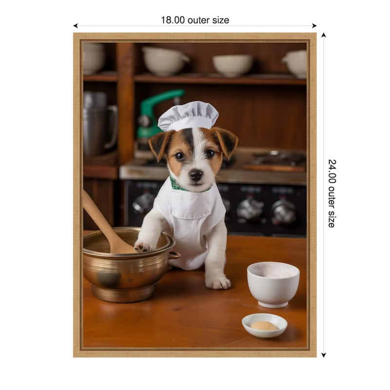 Jack Russell Puppy Chef by Andreas Magnusson Framed Canvas Wall Art - 18 x 24 in