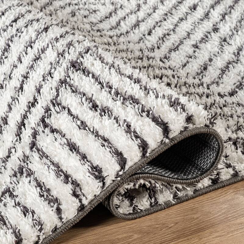 Minimal Stripe Geometric Shag Rug - Anthracite Dark Gray - Medium Pile - Cozy & Modern