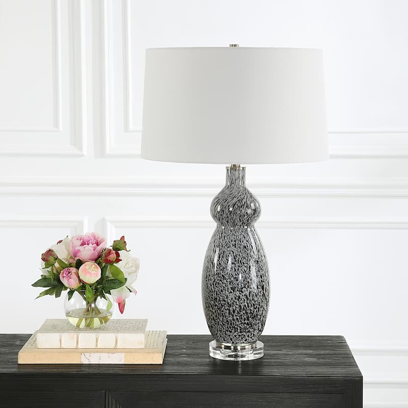 Curvy Glass Table Lamp with Tapered Shade - 29" - Black