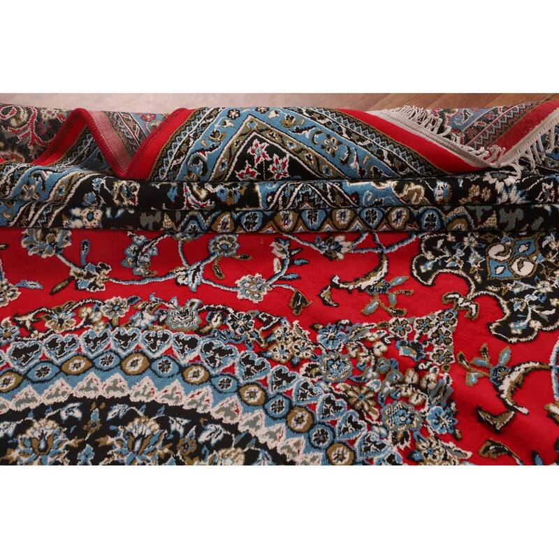 Traditional Floral Red Kashan Turkish Rug Machine-Made Carpet - 9'6" x 12'11"