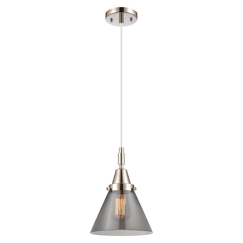 Innovations Lighting Downtown Urban - Caden Cone - 1 Light 8" Cord Hung Mini Pendant - Polished Nickel/Light Smoke Shade