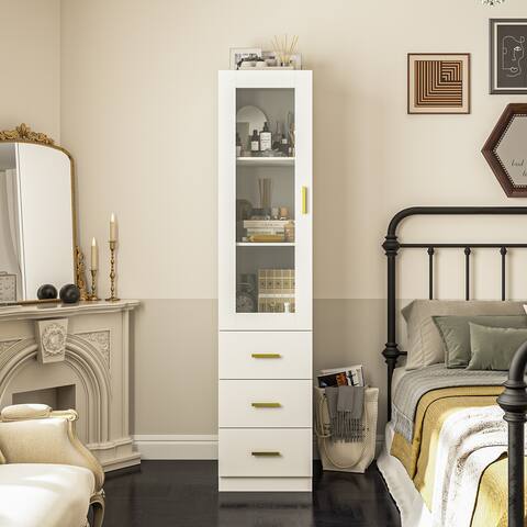 70.9"H Combo Chest Dresser Storage Cabinet with Glass Door White