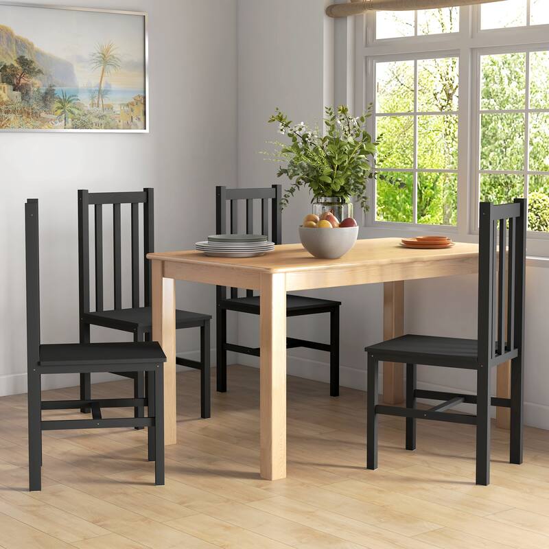 Farmhouse Solid Wood Armless 4 Piece Kitchen Dining Chairs with Slatted Backs for Dining Room Kitchen Living Room Bedroom - Black