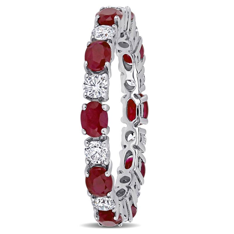 Miadora Oval-cut Ruby and Diamond Stackable Full-Eternity Band in 14k White Gold
