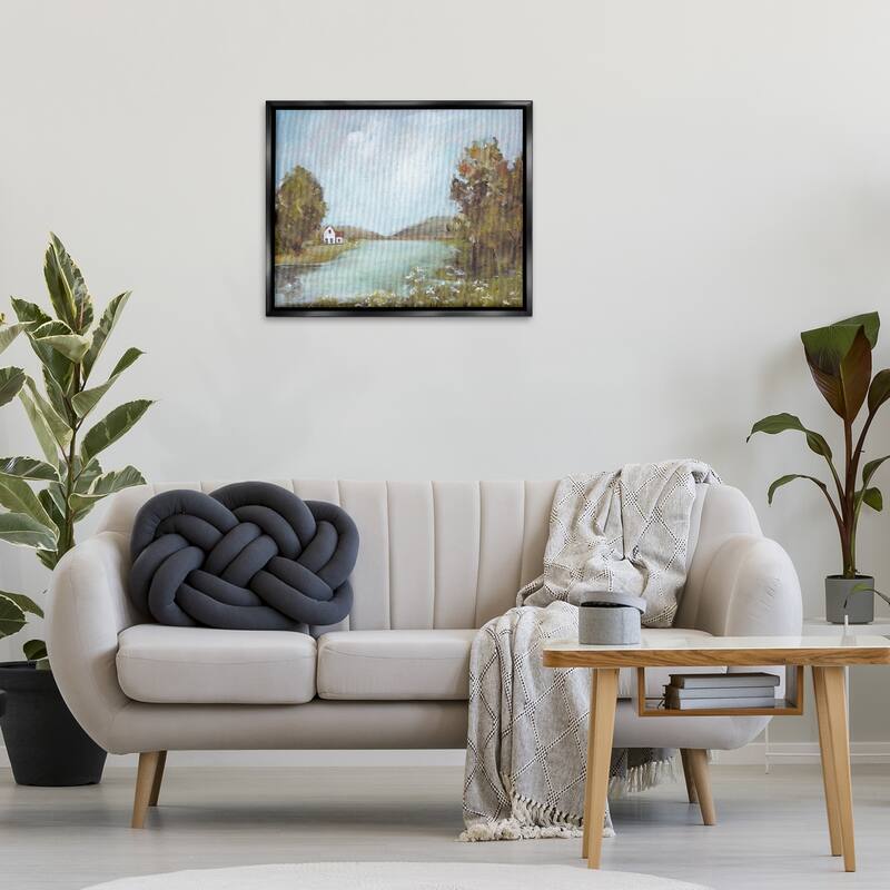Stupell Distant Cottage Across River Framed Floater Canvas Wall Art Design By Amanda Hilburn