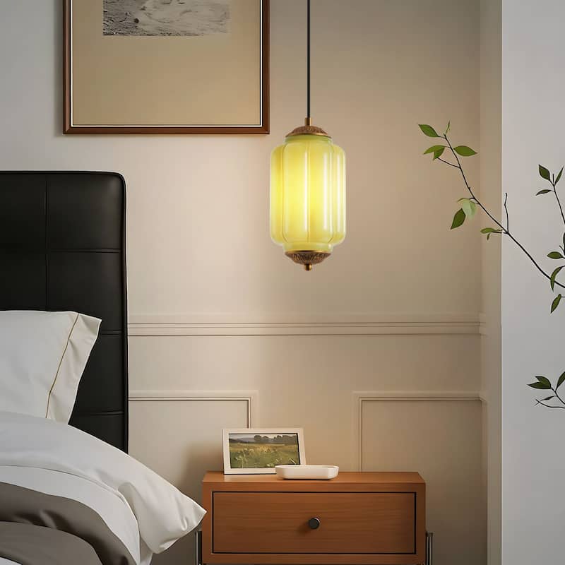 Starsky 1-Light Retro Pumpkin Shaped Slim Cylindrical Glass Pendant