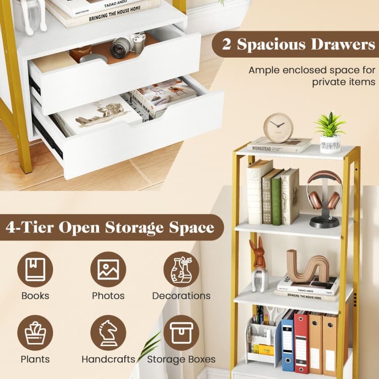 Ladder Bookshelf 4-Tier Freestanding Bookcase with Drawers - 20.5" x 15.5" x 52.5"