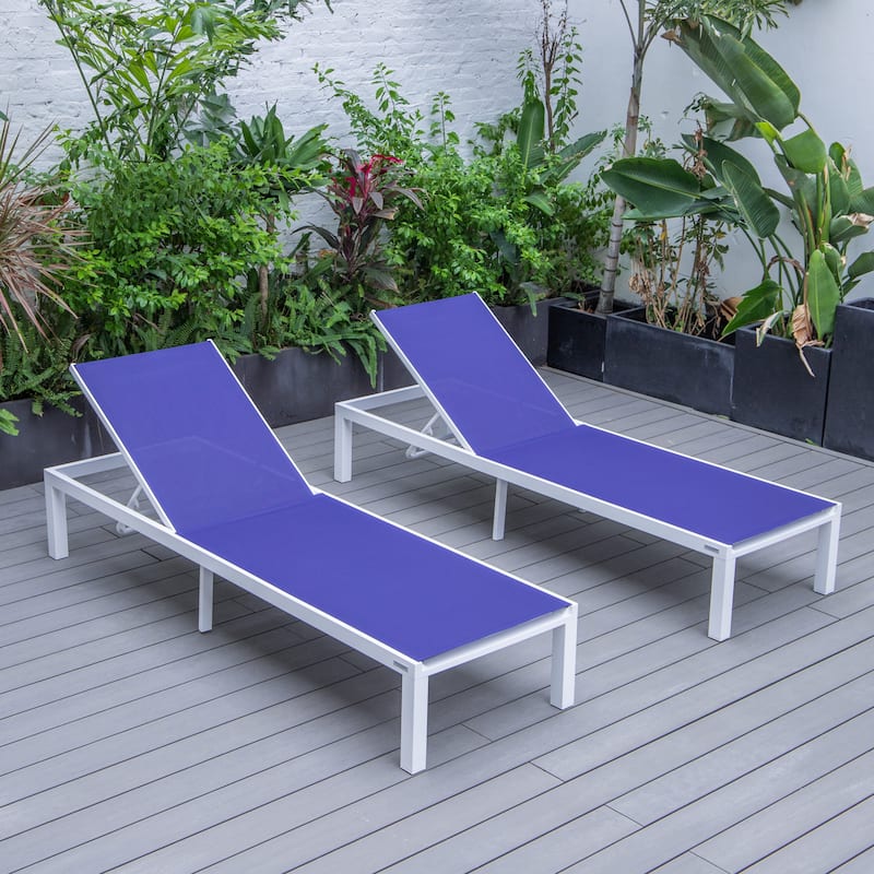 Aluminum Beach Pool Sun Lounge Chair Sling Mesh Fabric Reclining Stackable Lounger Chair (Set of 2)