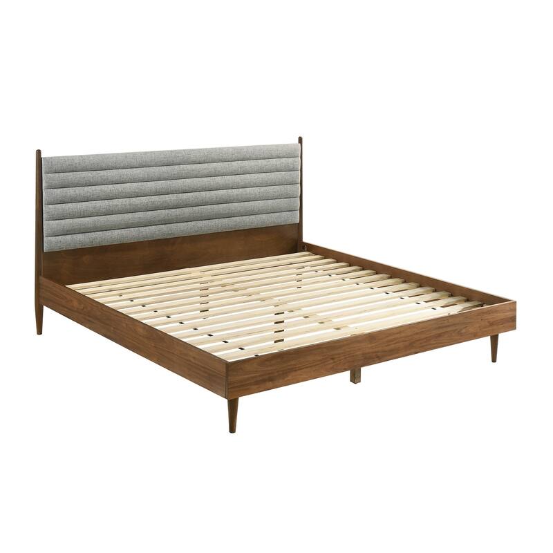 King Platform Bed Frame Wood - Vintage Style Bed with Headboard - Walnut Finish Bedroom Furniture
