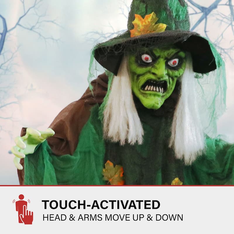 Haunted Hill Farm Animatronic Talking Forest Witch with Movement and Lights for Scary Halloween Decoration
