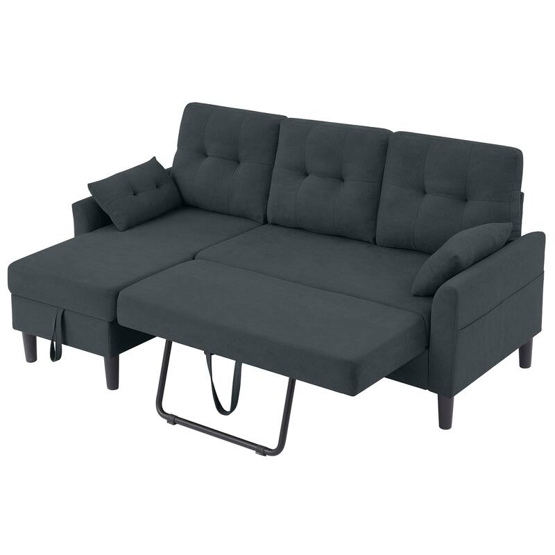 76.18" Upholstered Sleeper Pull Out Sofa Couch with Storage Chaise