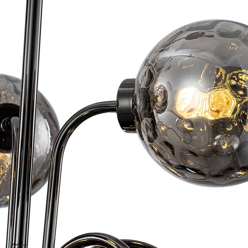 Glam 9-Light Smoked Glass Globe Pearl Black Sputnik Chandelier 23.6in