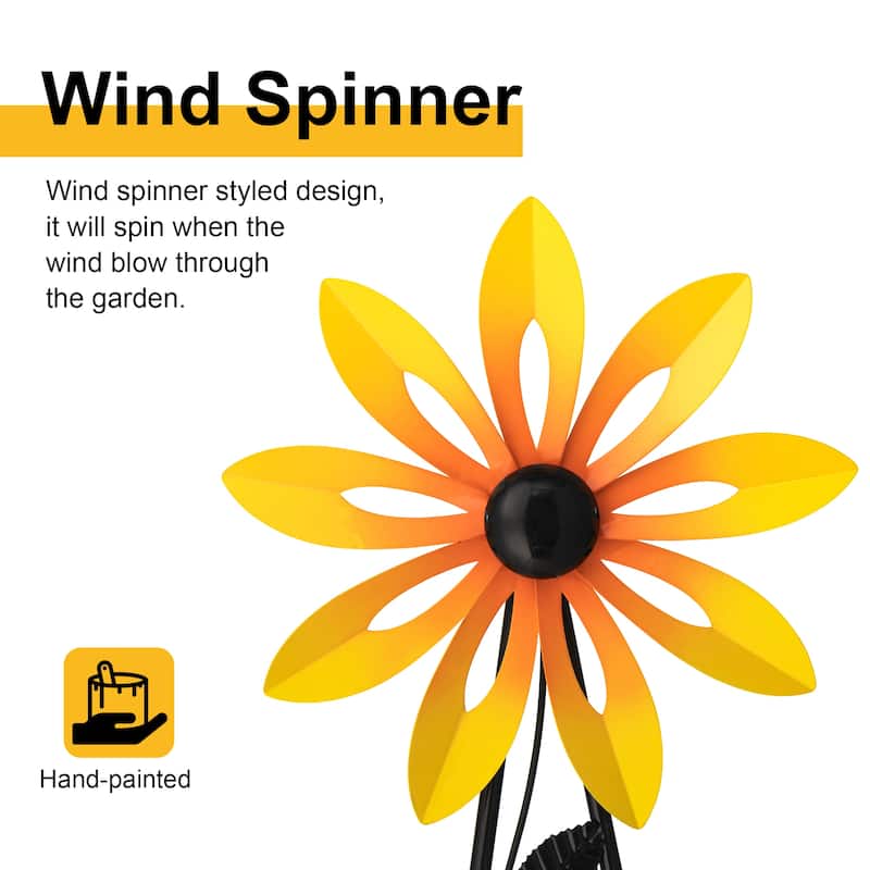 Glitzhome 44"H Glossy Painted Metal Yellow//Blue/Orange/Red Flower Wind Spinner Yard Stake