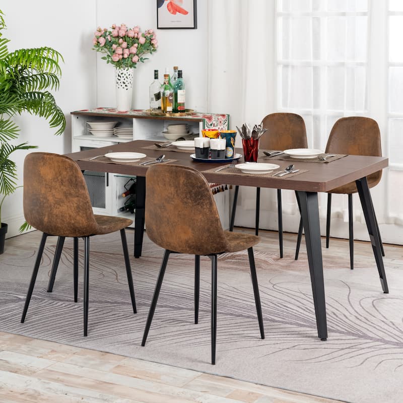 Homy Casa Set of 6/4/2 Faux Suede Dining Chairs Black Metal Legs, Brown