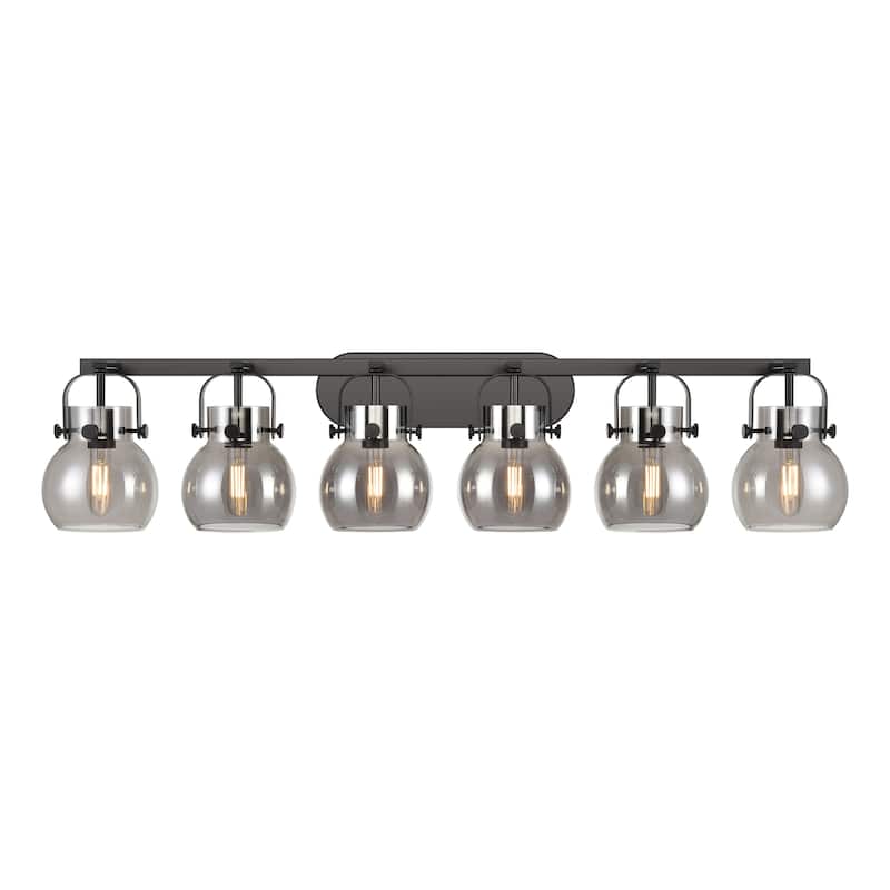 Innovations Lighting Pilaster II Sphere - 6 Light 46" Wall-Mounted Bath Vanity Light - Matte Black/Light Smoke