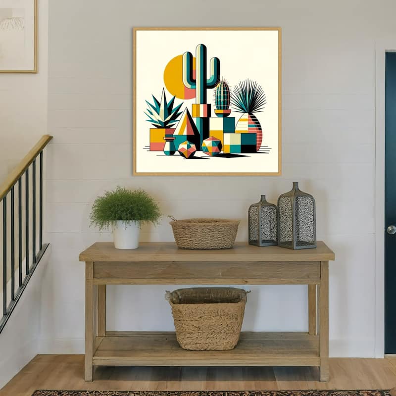 Succulents in Cubist Vases by David Galan Framed Canvas Wall Art Print - Sylvie Bright Gold