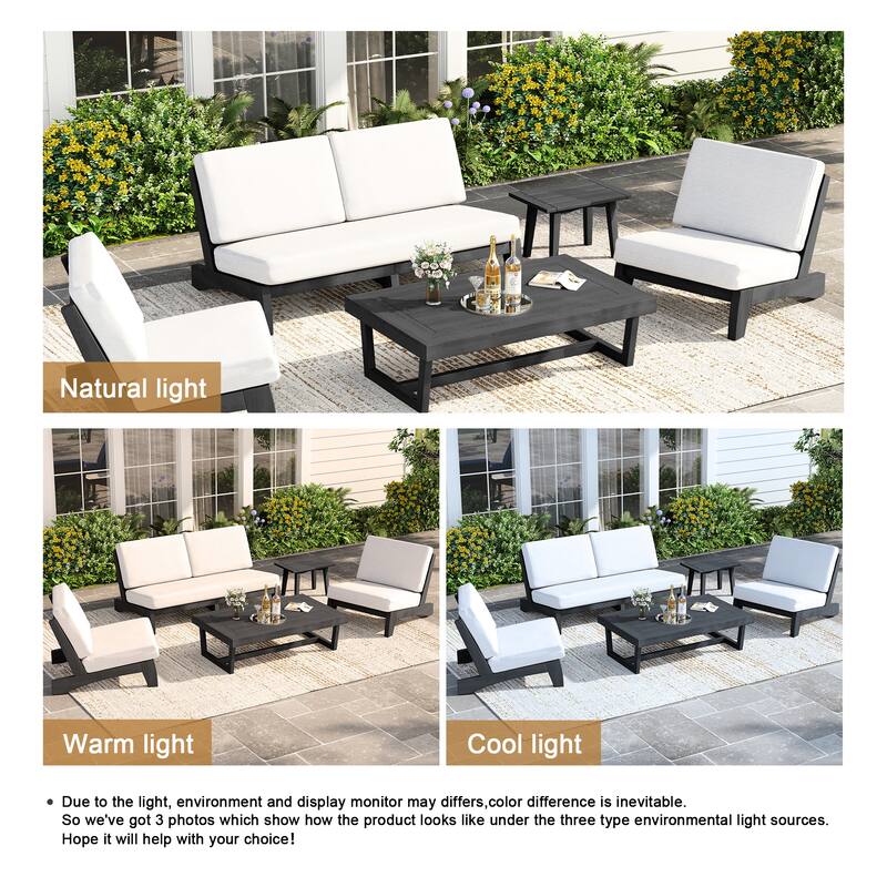 Casual Teak Wood 5-Piece Outdoor Patio Conversation Set