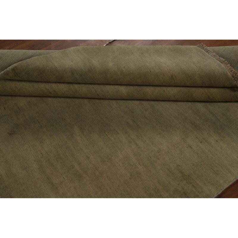 Gabbeh Oriental Rug Handmade Solid Green Wool Carpet - 5'0" x 6'6"