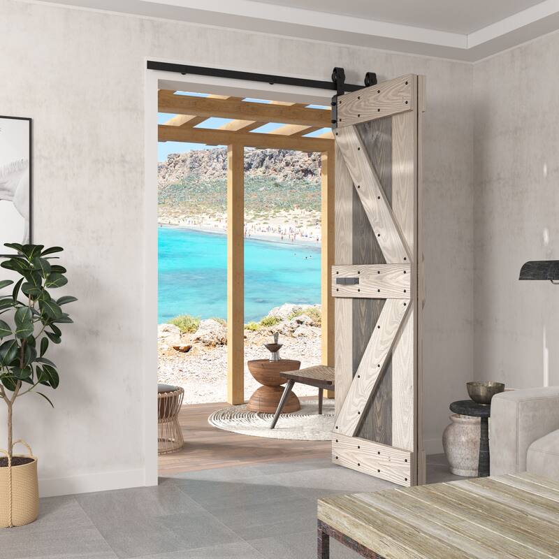 Coast Sequoia 30in./36in./48in. x 80in. Embossing Pine Wood Bi-Fold Barn Door With Sliding Hardware Kit
