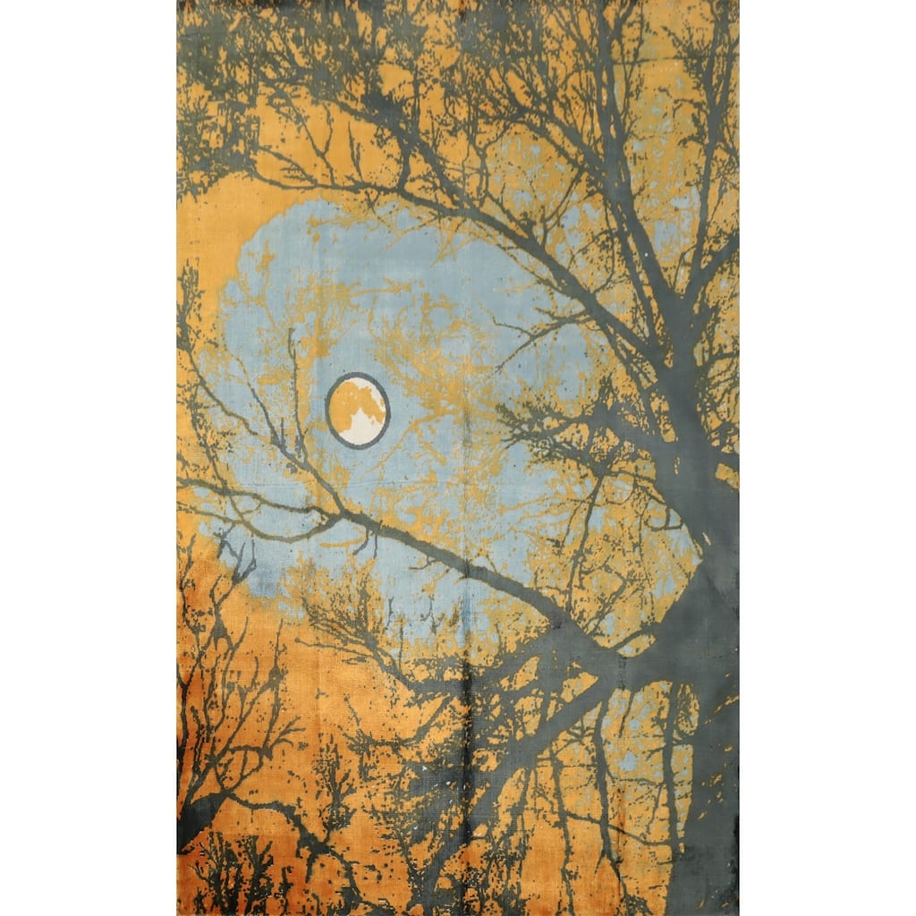 Hand Knotted Oriental Viscose Silk Carpet Modern Pictorial Oranges & Rust Abstract Area Rug - 7' 10'' X 5' 8''