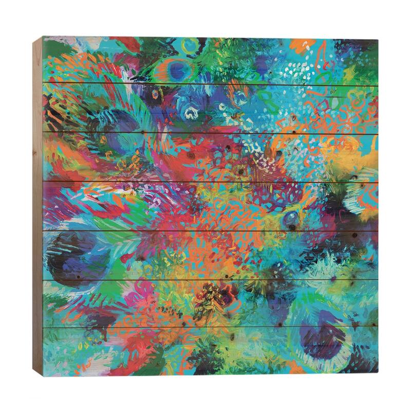 Rainbow In Latin Print On Wood by Iris Scott - Multi-Color - 26x26x1.5