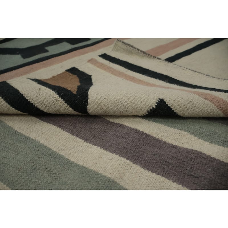 Hand Woven Oriental 100% Wool Carpet Southwestern Tribal Greys & Charcoal Kilim Area Rug - 18' 3'' X 11' 10''