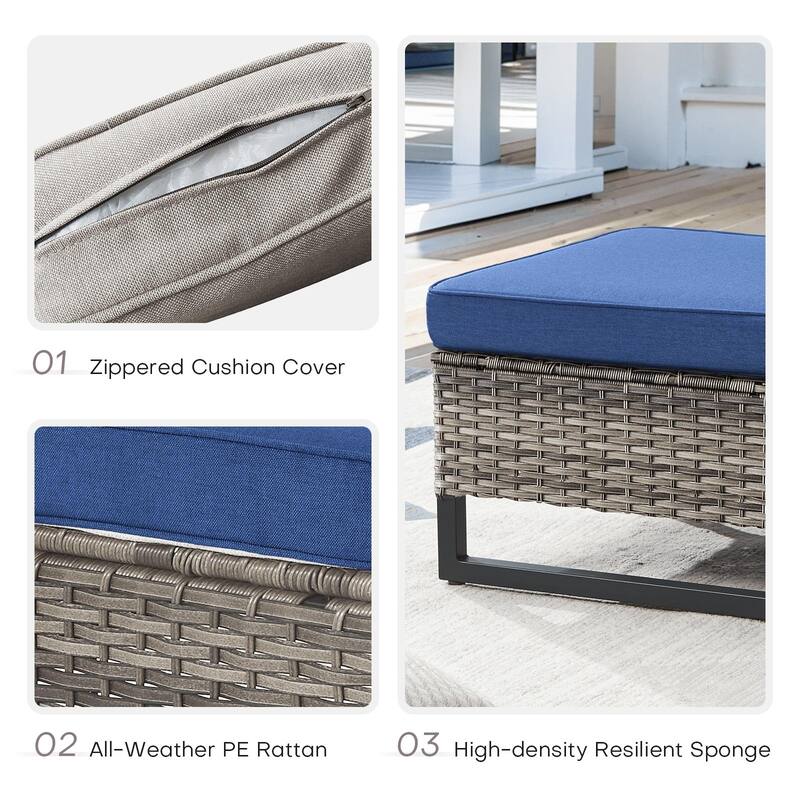 Outdoor Sofa Set with Grey Wicker Fire Pit Table - Grey Wicker Sofa Chair w/ Grey Wicker Fire Table