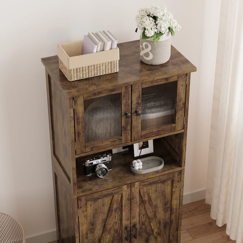 Freestanding Floor Linen Storage Cabinet with Doors and Shelves for Bathroom, Kitchen