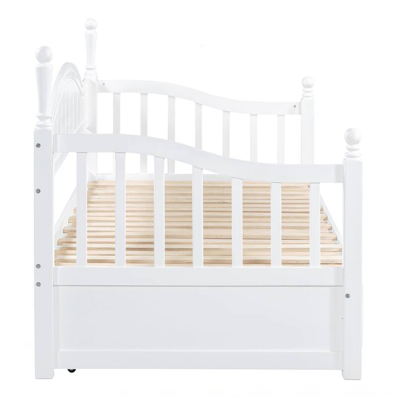 Wooden Twin Size Daybed with Twin Size Trundle, Extendable Daybed with Two Storage Drawers
