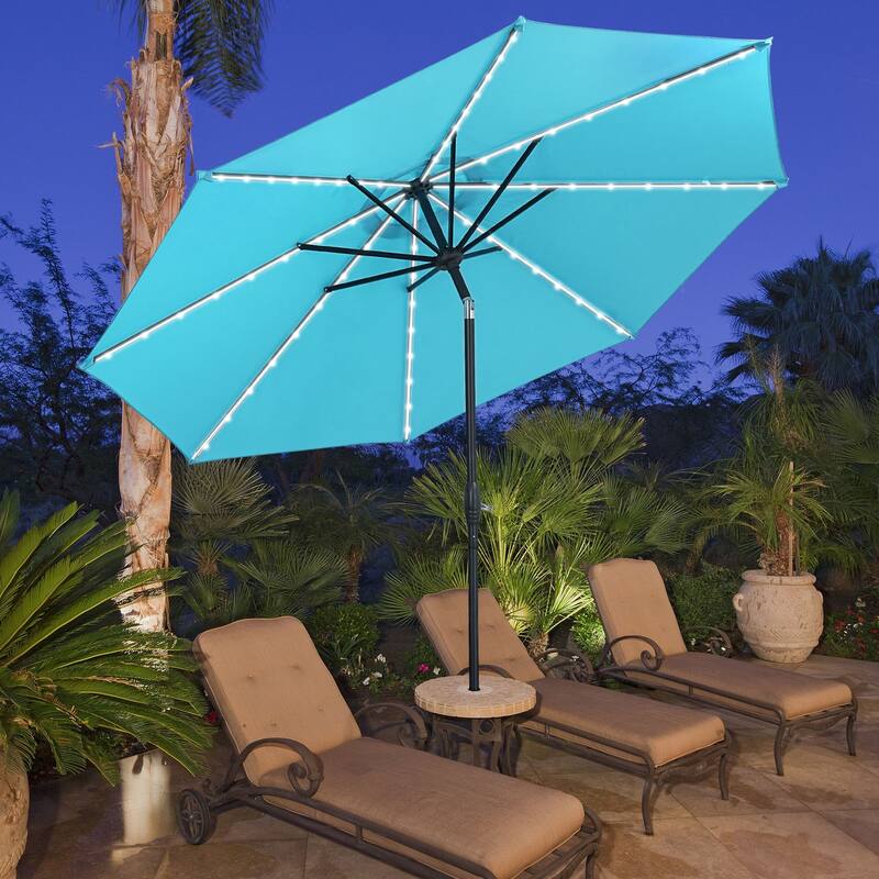 Autlaycil 10 ft Solar Patio Umbrellas with LED lights for Market Outdoor Pool, Steel Tilt Crank - Blue