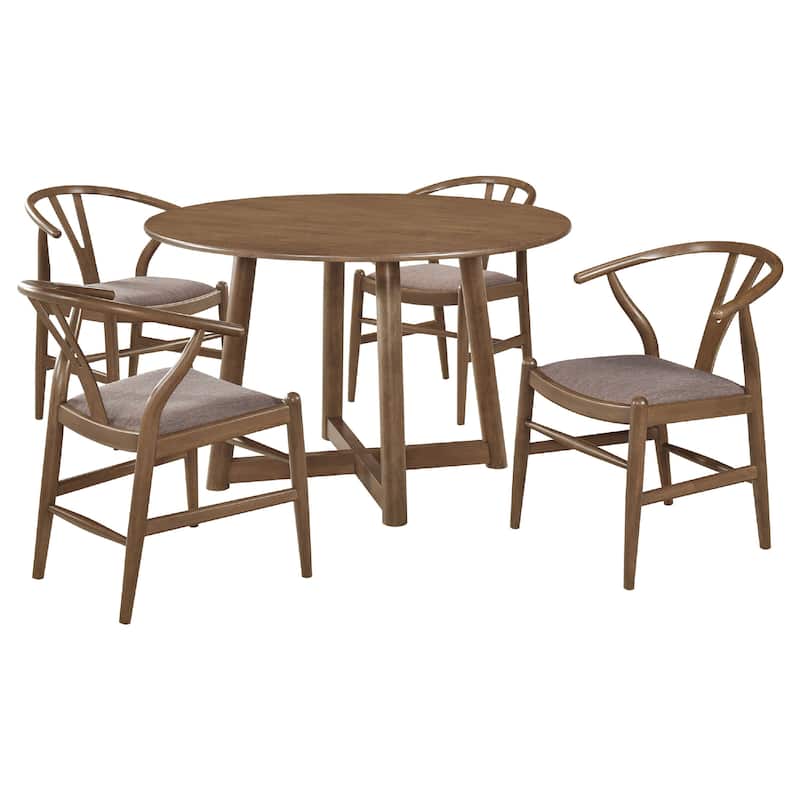 Ellie 5pc Dining Table and 4 Chair Set, Open Curved Back, Walnut Brown