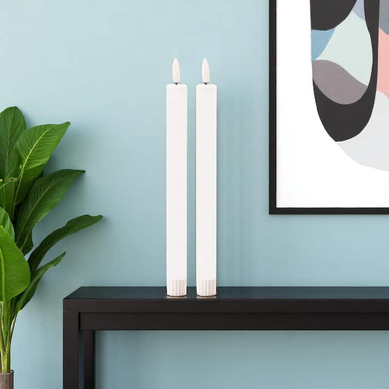 Set of Two White Flameless Taper Candles - White