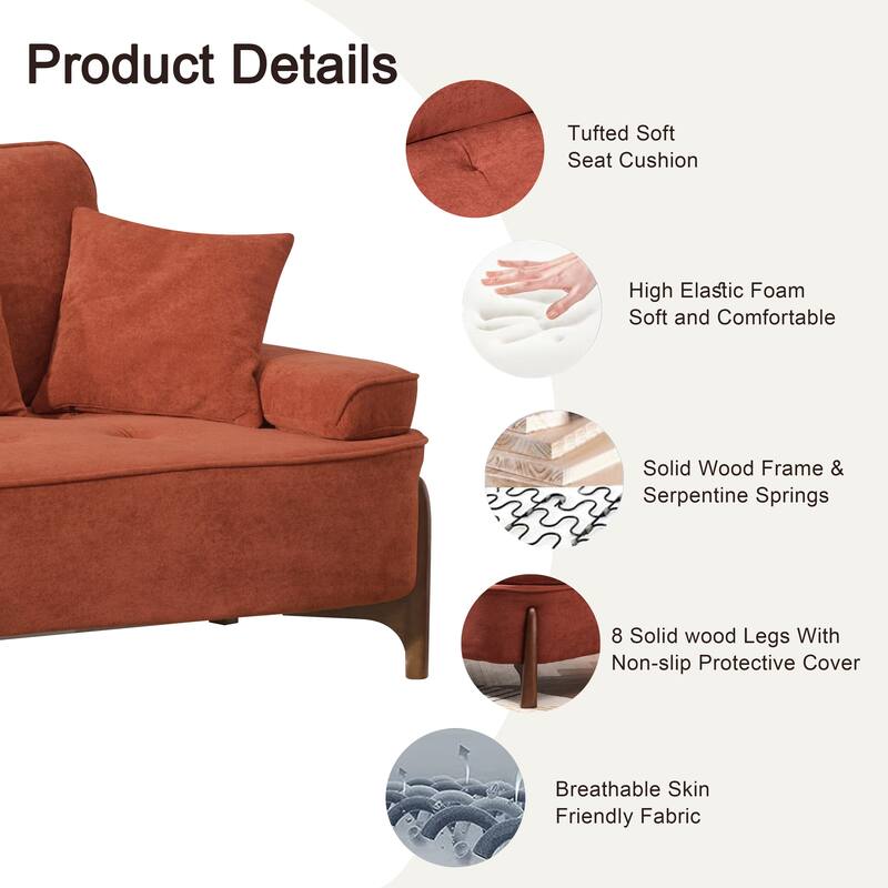 103" Foam 3-Seater Sofa with 4 Pillows, Solid Wood Frame, 600lb Capacity