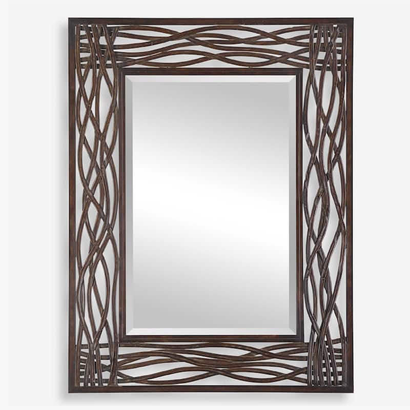 Distressed Beveled Rectangular Wall Mirror - 42" - Brown