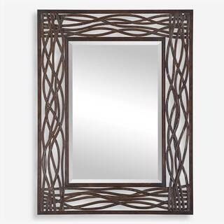 Distressed Beveled Rectangular Wall Mirror - 42" - Brown