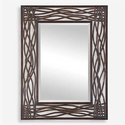 Distressed Beveled Rectangular Wall Mirror - 42" - Brown