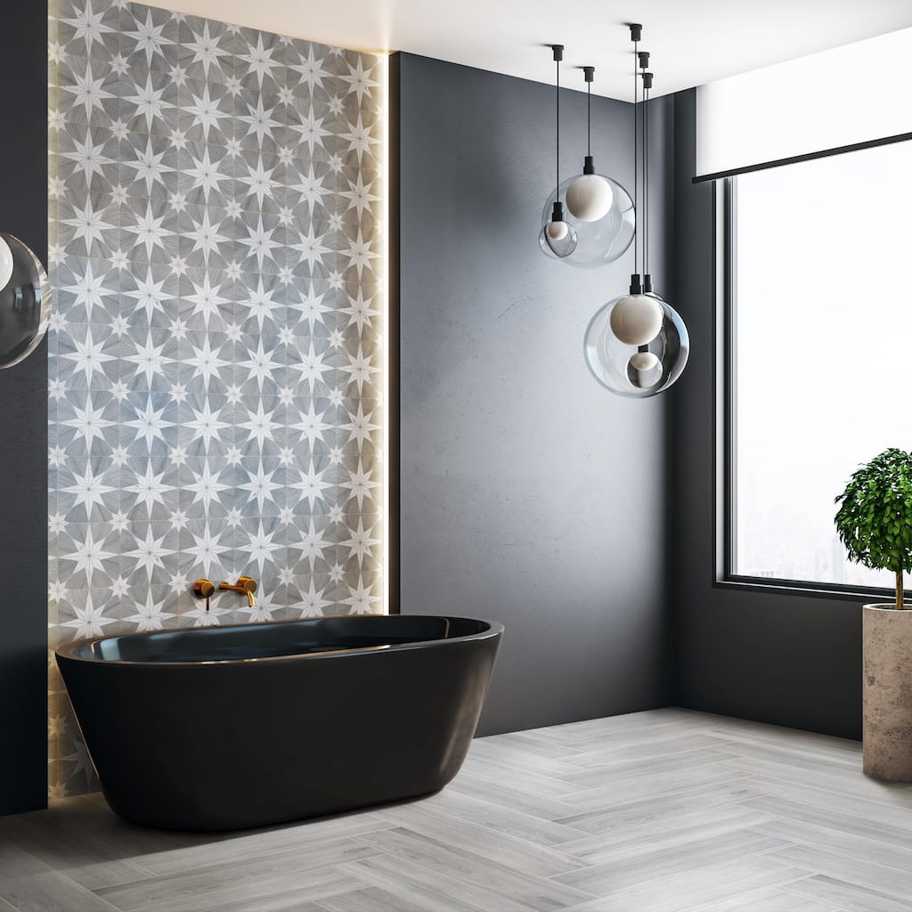 Merola Tile Llama Stella Loire Verso Silver Smoke 9-3/4" x 9-3/4" Porcelain Floor and Wall Tile