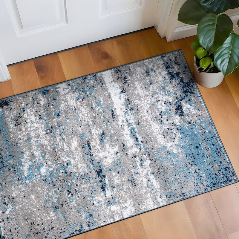 World Rug Gallery Distressed Abstract Watercolor Area Rug - 2' 7" x 4' - Blue
