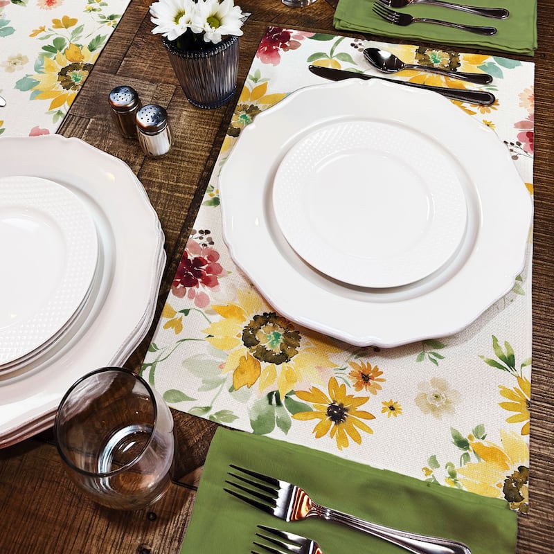 Spring Sunflowers 4-Pack Poly-Cotton Blend Placemats Manufactured in The USA Machine Washable Dryer Safe