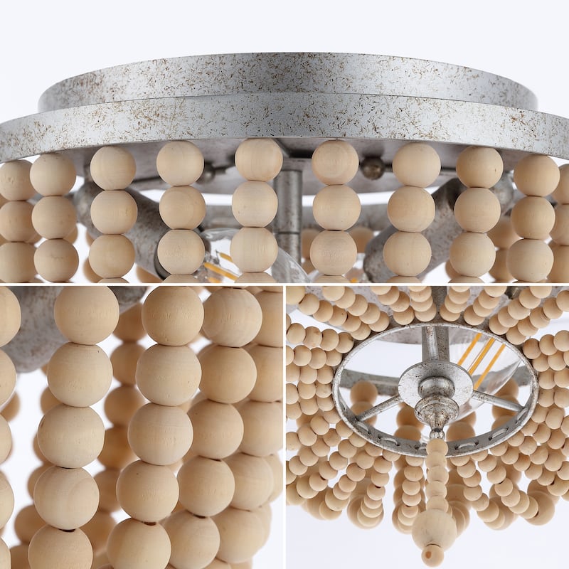 Allie Wood Beaded/Metal LED Flush Mount, by JONATHAN Y