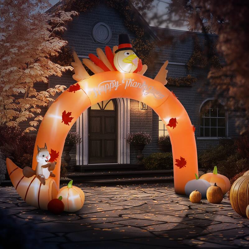 HOMCOM 9.7ft Thanksgiving Inflatables Turkey Archway Outdoor Decorations, Blow Up LED Yard Display for Holiday