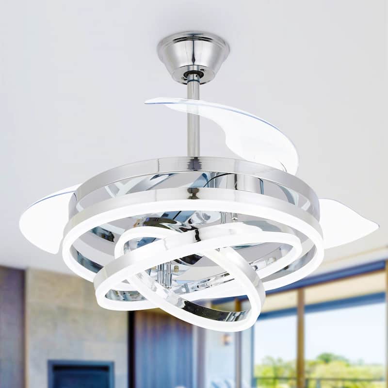 Bella Depot 42" Modern Retractable DIY Shape Ceiling Fan with Remote, 6-Speed Reversible Ceiling Fan with LED Light - 36inches - Silver
