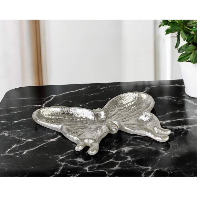 HomeRoots 6" Silver Cast Iron Butterfly Handmade Trinket Tray - Silver