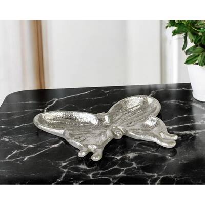 HomeRoots 6" Silver Cast Iron Butterfly Handmade Trinket Tray