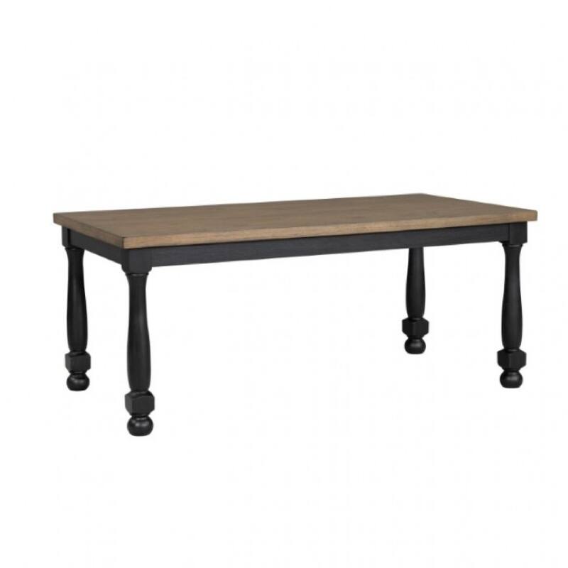 Ginie 7pc Dining Table Set, 6 Chairs, Farmhouse Legs, Black Rubberwood