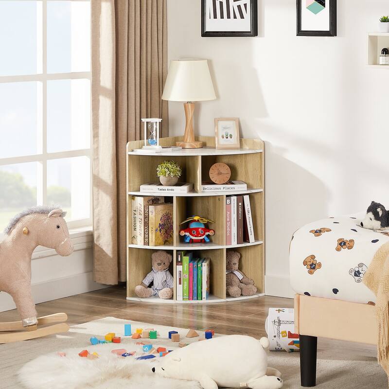 VECELO Corner Cabinet with Charging Station or No Charging Station 3-Tier Bookcase Storage Organizer Triangle Corner Bookcases