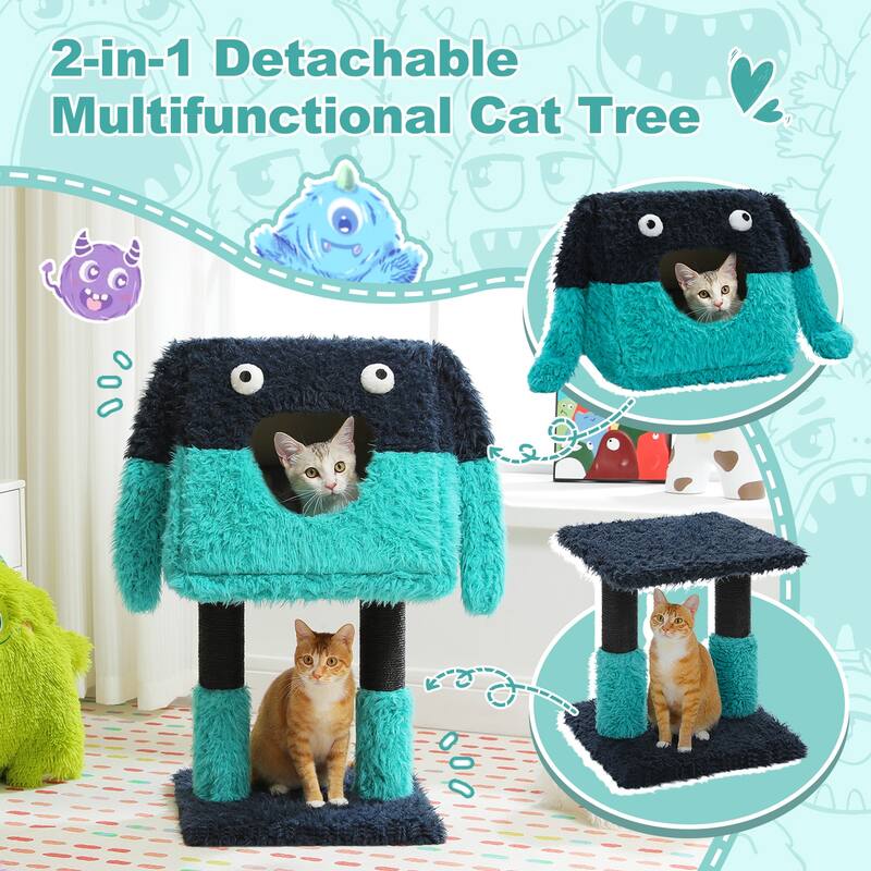 Indoor cat tower with cat condo and sisal scratching post - Blue
