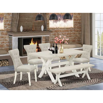HomeStock 6-Pc Rectangle Natural Oak Finish Solid Wood Top Dining Table with 1-Bench, 4-Chairs