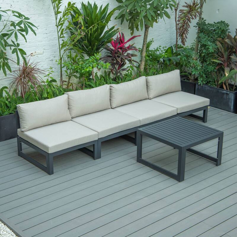 Chelsea 5-Piece Modern Armless Patio Sectional and Coffee Table for Patio Garden Summer Yard Porch