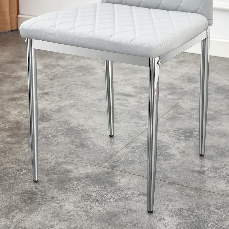 Modern Style Dining Chairs Set of 6, PU Material Seat, Silver Metal Legs